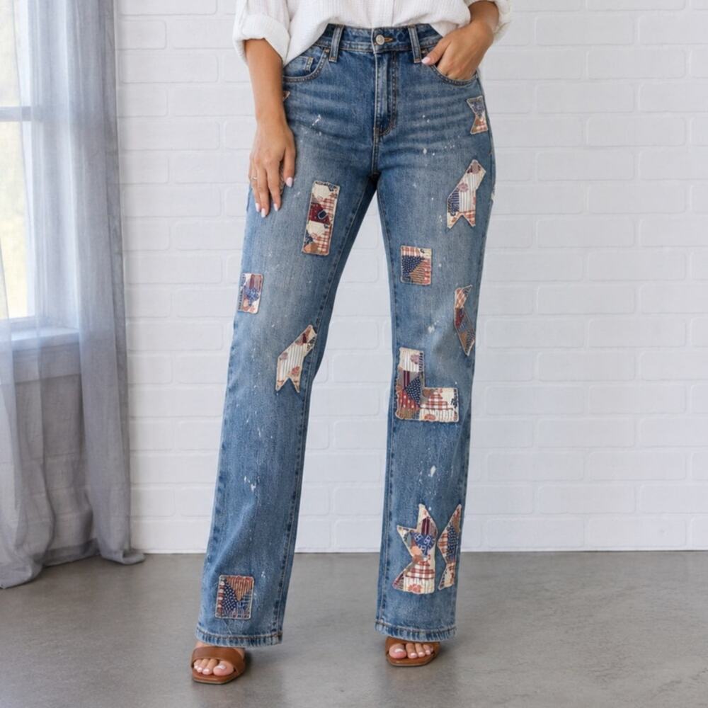 Pilcro Anthropologie Patchwork Jeans Women’s 27 Straight Crop Distressed Boho